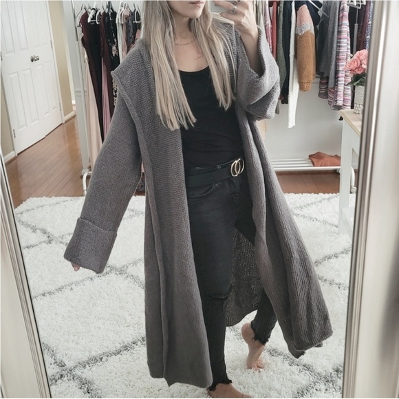 Soft Surroundings Telluride Topper Cardigan Gray Knit Sweater Coat Long Line L - Picture 5 of 14